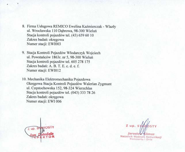 Zdjęcie 14 stycznia 2014 r - Wykaz Stacji kontroli pojazdów na terenie Powiatu Wieluńskiego na dzień 01012014 r _013_007_381237