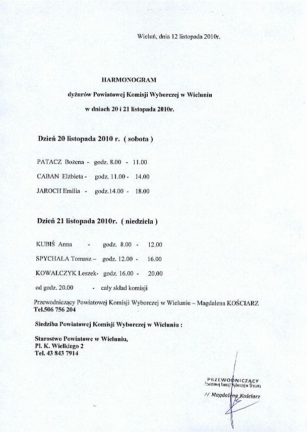 Zdjęcie Harmonogram dyżurów Powiatowej Komisji Wyborczej w Wieluniu w dniu 20 i 21 listopada 2010 r _024_222206