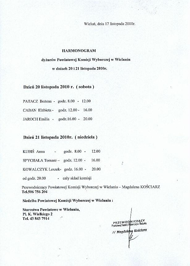 Zdjęcie Harmonogram dyżurów Powiatowej Komisji Wyborczej w Wieluniu w dniu 20 i 21 listopada 2010 r-2 _024_222700